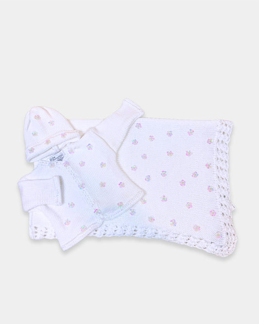 Gita - Girl's Sweater With Sequin Flowers With Hat