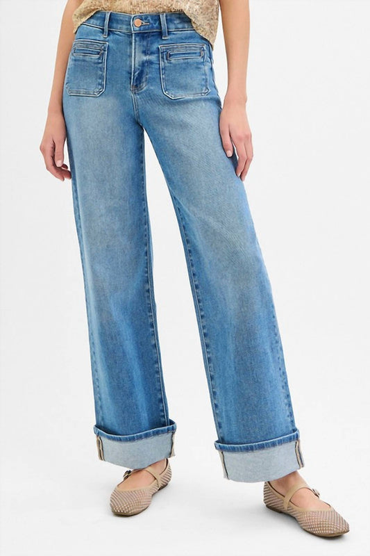 Risen - Elastic Band Mid Rise Front Patch Pocket Jeans