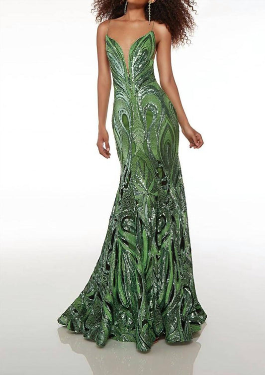 Alyce Paris - Plunging V-neck Mermaid Evening Dress
