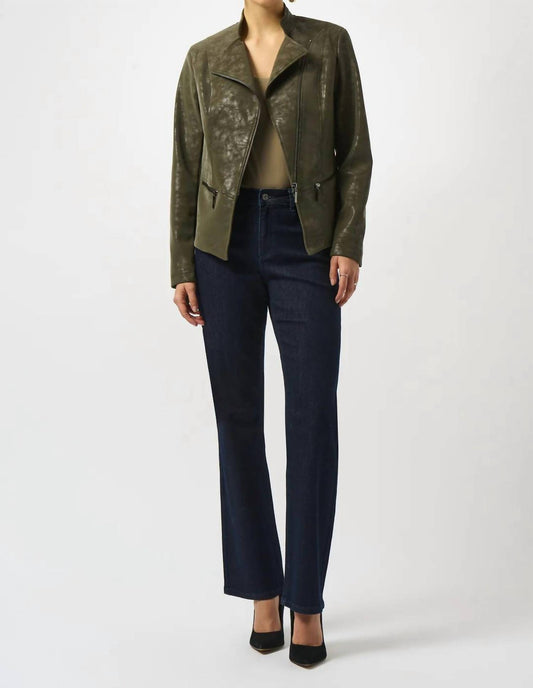 Joseph Ribkoff - Foiled Faux Suede Fitted Moto Jacket
