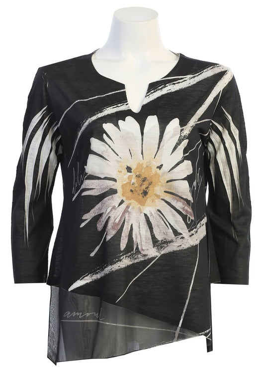 Jess & Jane - Women's Chit Chat Slit V Neck Chiffon Contrast Top