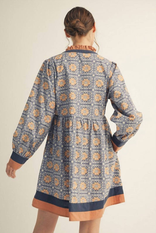 Jodifl - Ruffled Neck Floral Mini Dress