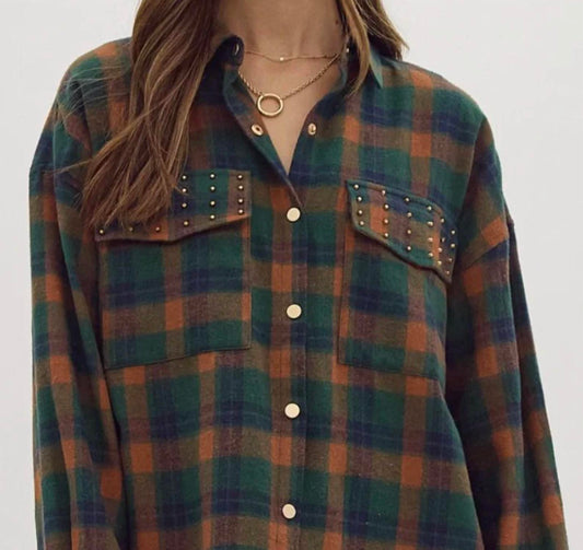 Entro - Stud Plaid Button Down Top