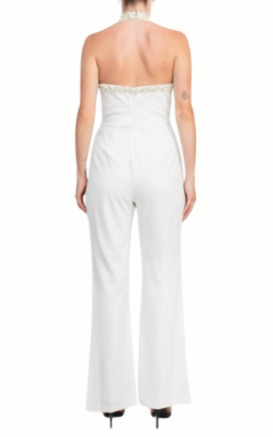Adrianna Papell - High Halter Pearl Trimmed Jumpsuit