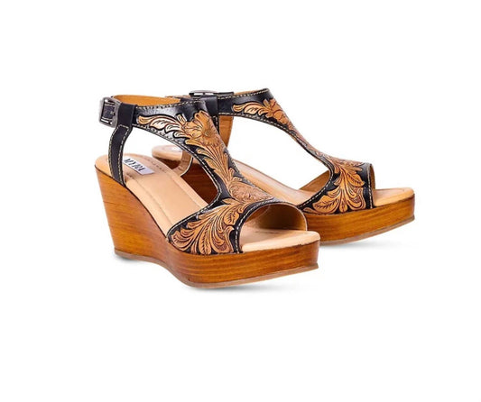 Myra - Women's Talitha Hand Tooled Wedge Sandal