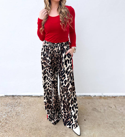 Q2 - Let's Get Going Leopard Straight Pants With Red Stripes