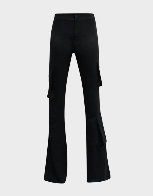 Stretch Taffeta Flared Cargo Pants