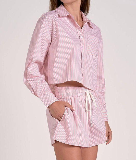 Elan - Stripe Button-up Top & Shorts Set