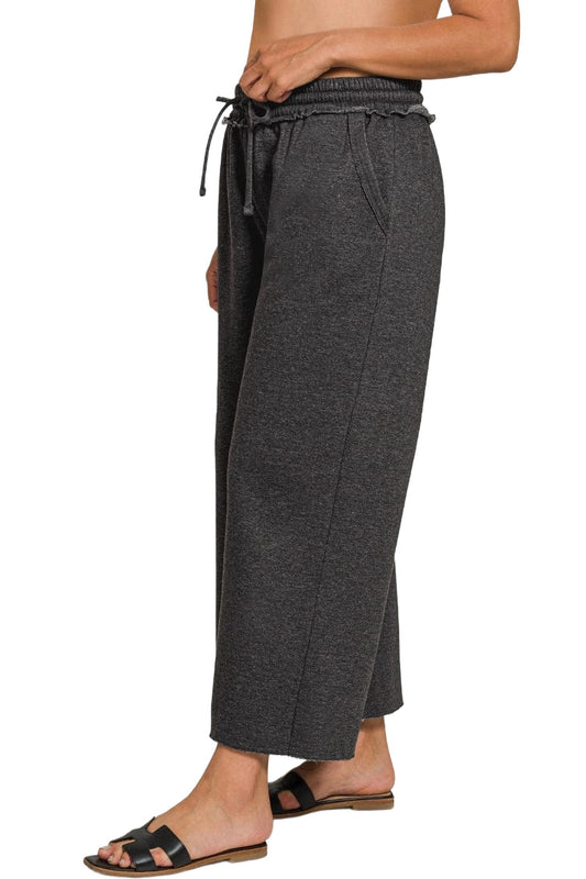 Zenana - Acid Wash Fleece Palazzo Sweatpants