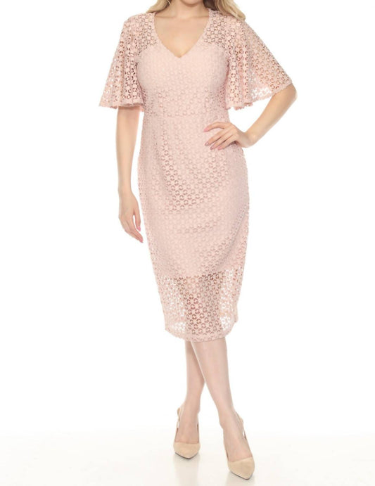 Joseph Ribkoff - Guipure Lace Flutter Sleeve Midi Sheath Dress