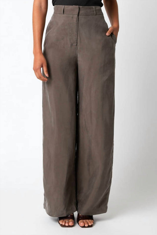 Olivaceous - Cupro Wide-leg Trousers