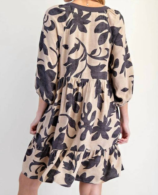 Easel - Floral Printed Challis Relaxed Mini Dress