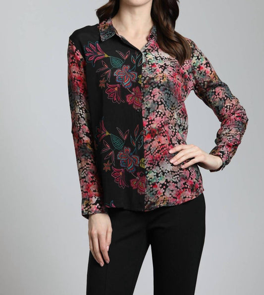 Apny - Mixed Media Floral Button Front Shirt