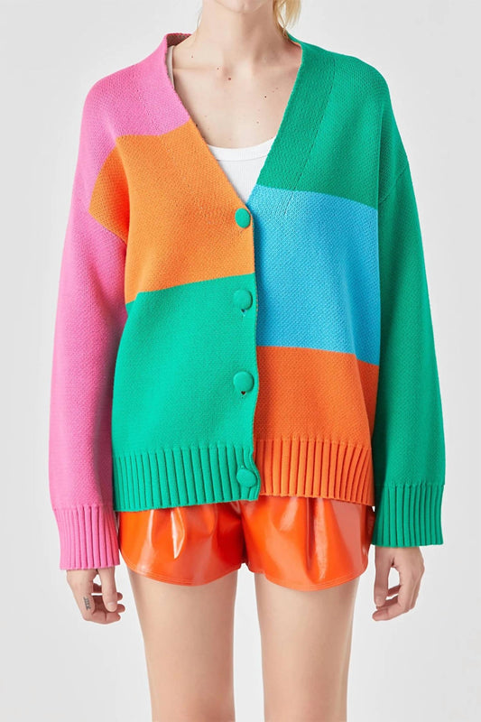 Grey Lab - Abstract Colorblock Cardigan