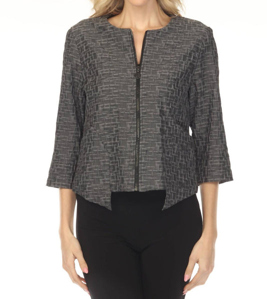 Joseph Ribkoff - Textured Zip Front 3/4 Sleeve Jacket