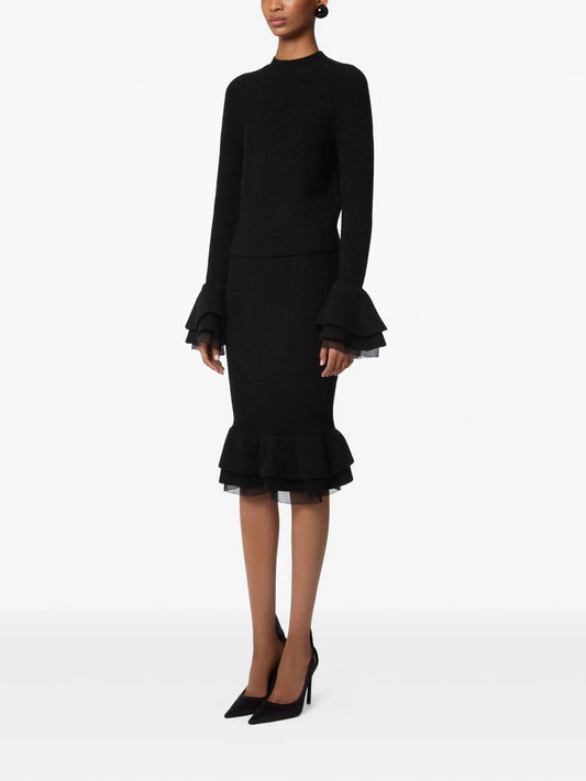 Nina Ricci - Round Neck Layered Mix Ruffled Wool Knit Top