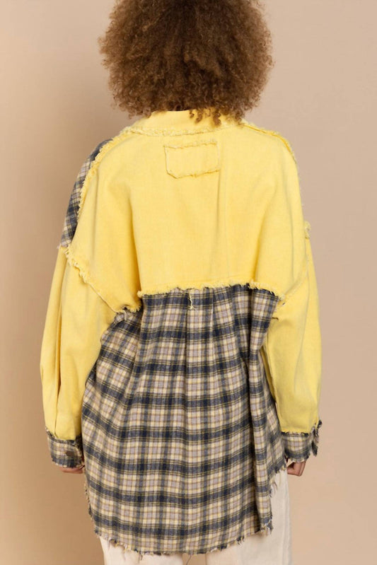 Pol - Oversized Distressed Edge Detail Plaid Shacket