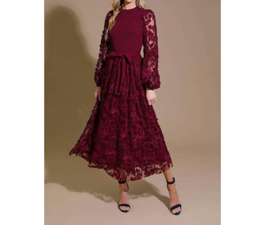Flying Tomato - Lace Sweater Mix Midi Dress