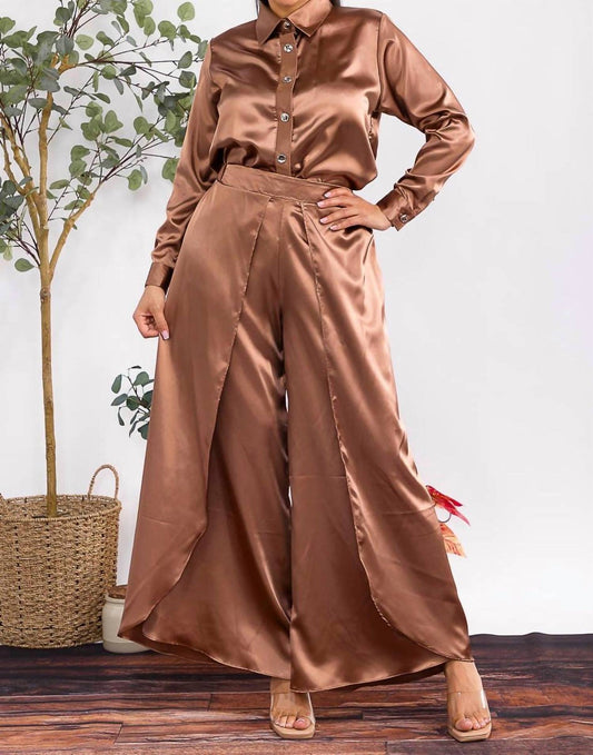 Karen T Design - Button Down Shirt And Open Pants Set