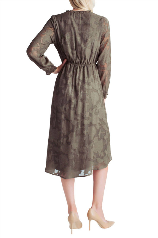 Kensie - Smocked Delicate Burn Out Long Sleeve Midi Dress