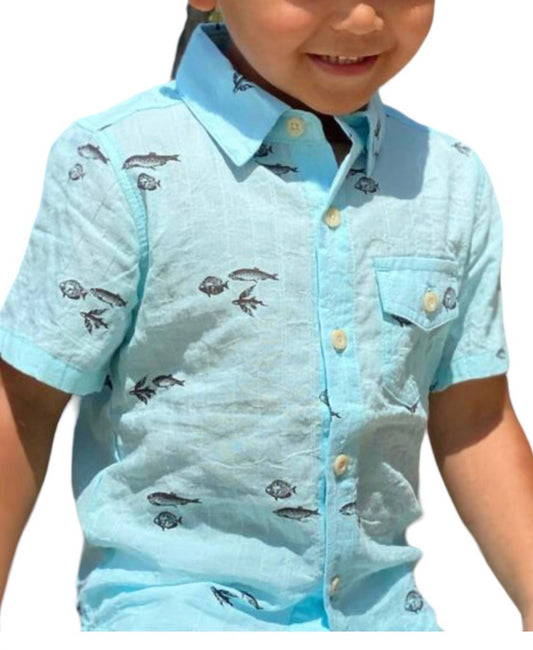 Me & Henry - Boy's Vintage Fish Print Short Sleeved Boys Shirt