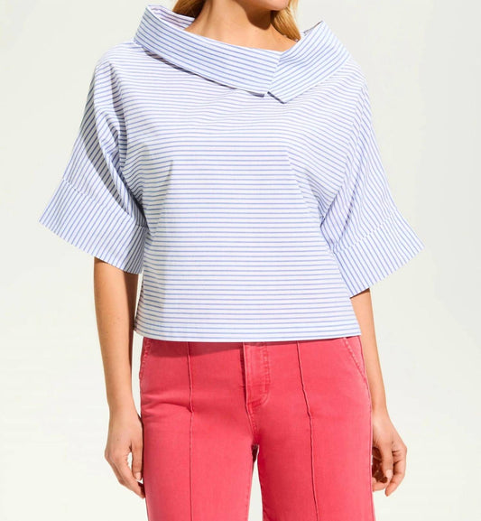 Fdj - Crossover Neck Popover Top - blouses - blue - clothing