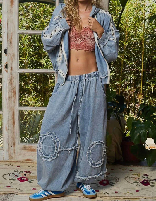 Pol - Vintage Washed Double Gauze Studded Jacket And Jogger Set