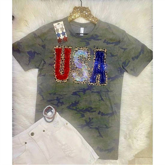Shop Southern Belle - Double Stacked Leopard and Sequins USA Tee