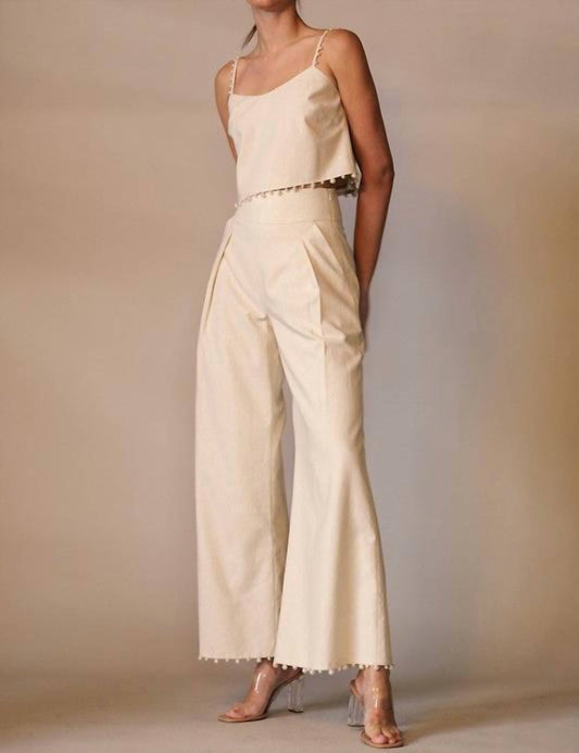 Eb Luxe - Lara Pearl Trim Crop Top And Wide Leg Pant Set
