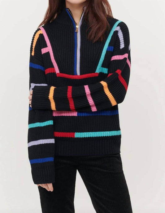 &Isla - Conner 1/2 Zip Mock Neck Striped Sweater - Snagged & Bagged