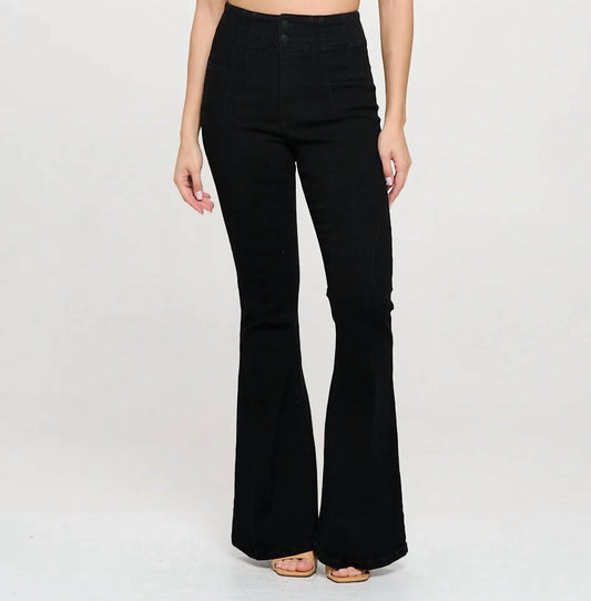 Sneak Peek - Women's High Waist Two Buttons Flare Jeans