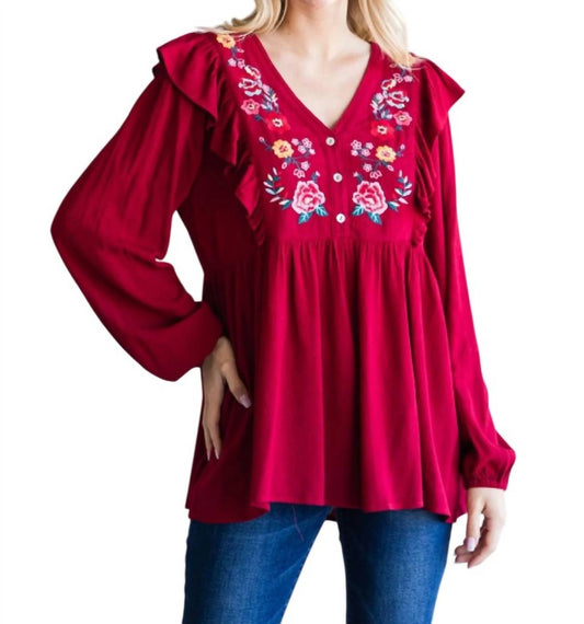 Jodifl - Embroidered Babydoll Top