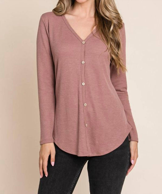 Bombom - Rib Long Sleeve Button Down Top