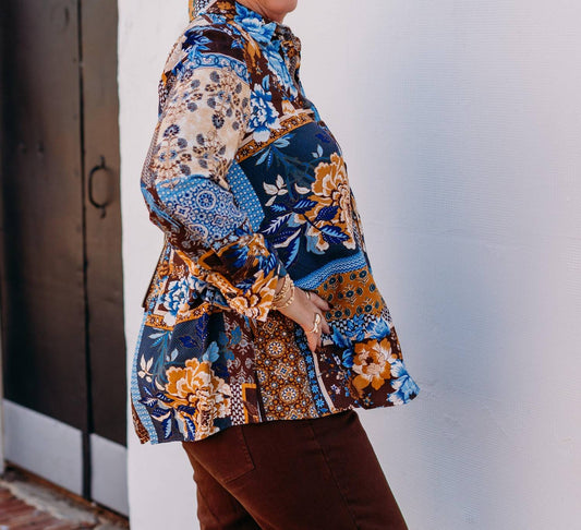 Multiples - Button Turn Up 3/4 Sleeve Zip Woven Shirt