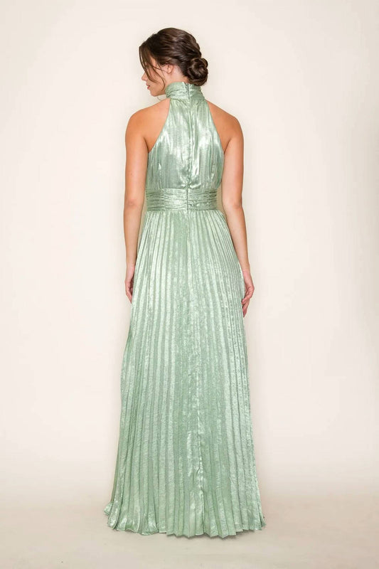 B.Right - Satin Pleated Halter Midi Dress