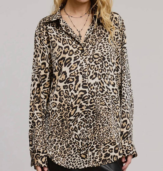 Mimosa - Collared Leopard Satin Blouse