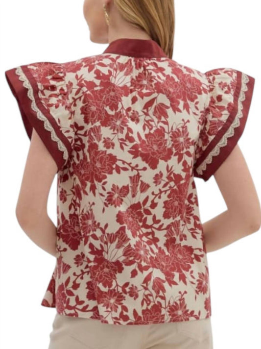 Entro - Floral Flutter Sleeve Top