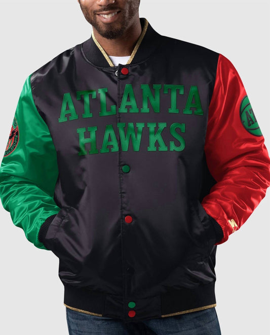 Starter - Men's Atlanta Hawks History Month Quilted Lining Satin Full-Snap Jacket