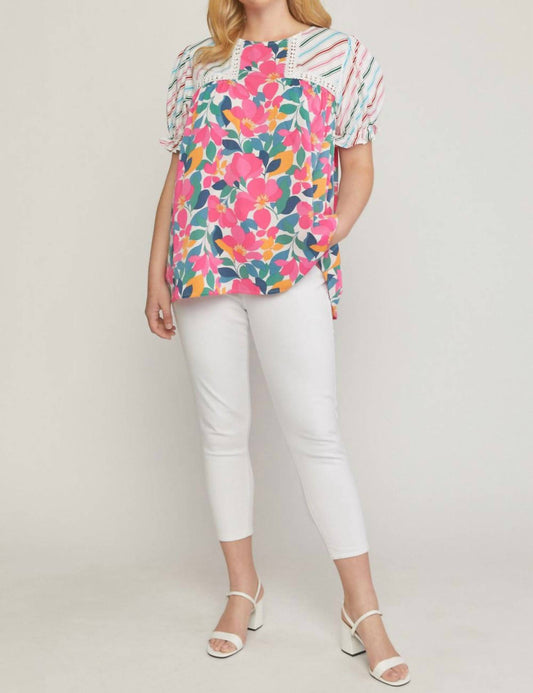 Entro - Mixed Print & Lace Blouse