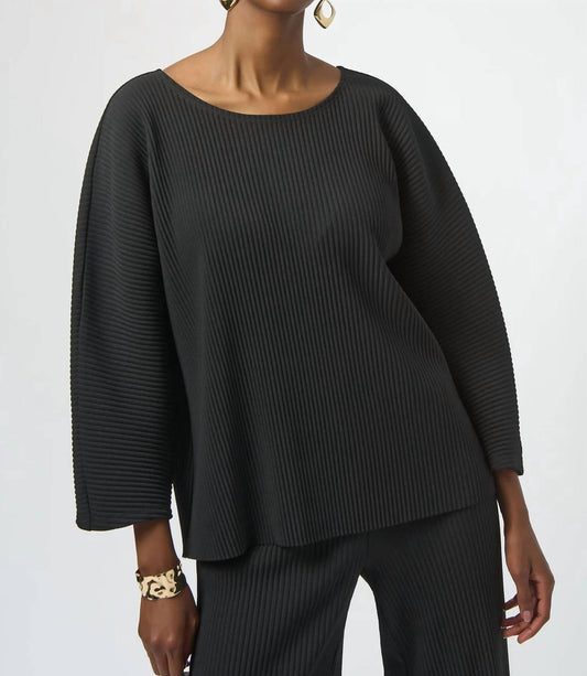 Joseph Ribkoff - Pleated 3/4 Sleeves Boxy Top