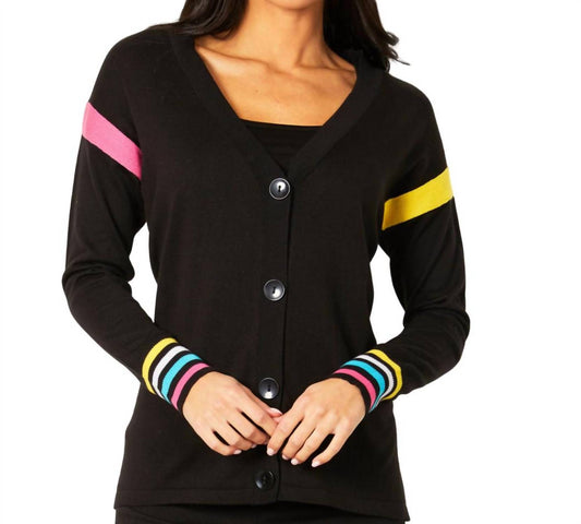 Multi Color Stripe Button Cardigan