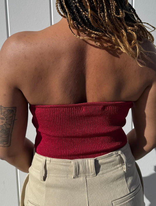 Crescent - Rey Ruby Lurex Ribbed Corset Top