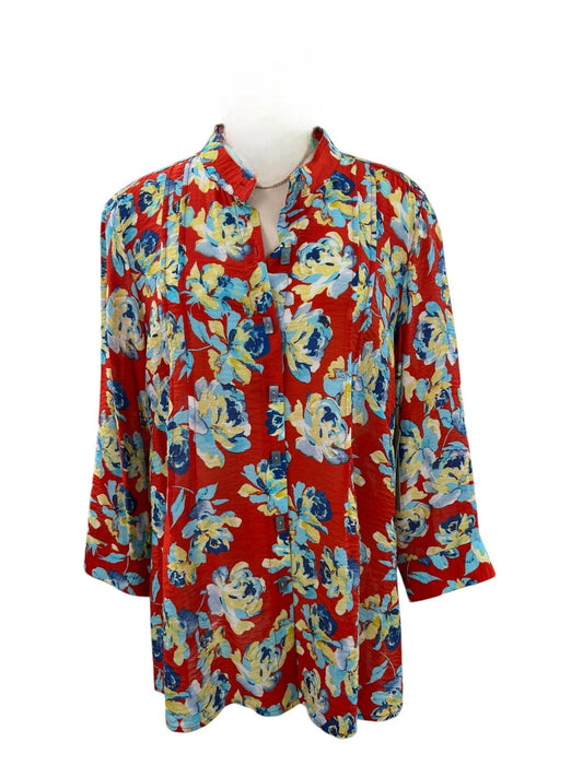 Multiples - Women's Print Banded Collar Blouse