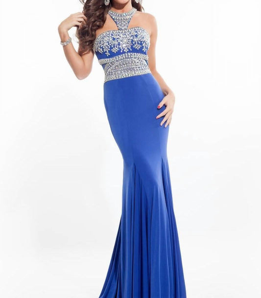 Rachel Allan - Halter Neck Beaded Jersey Prom Gown