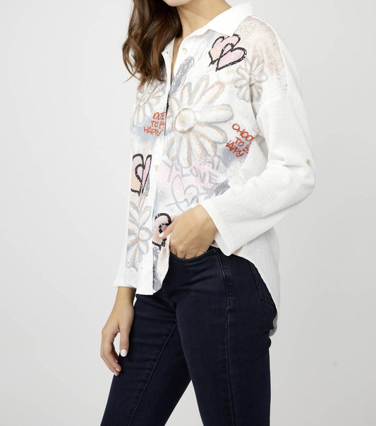 Frank Lyman - Heart & Floral Print Woven Blouse