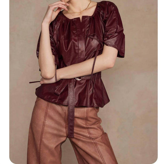Strut & Bolt - Puff Sleeve Faux Leather Top