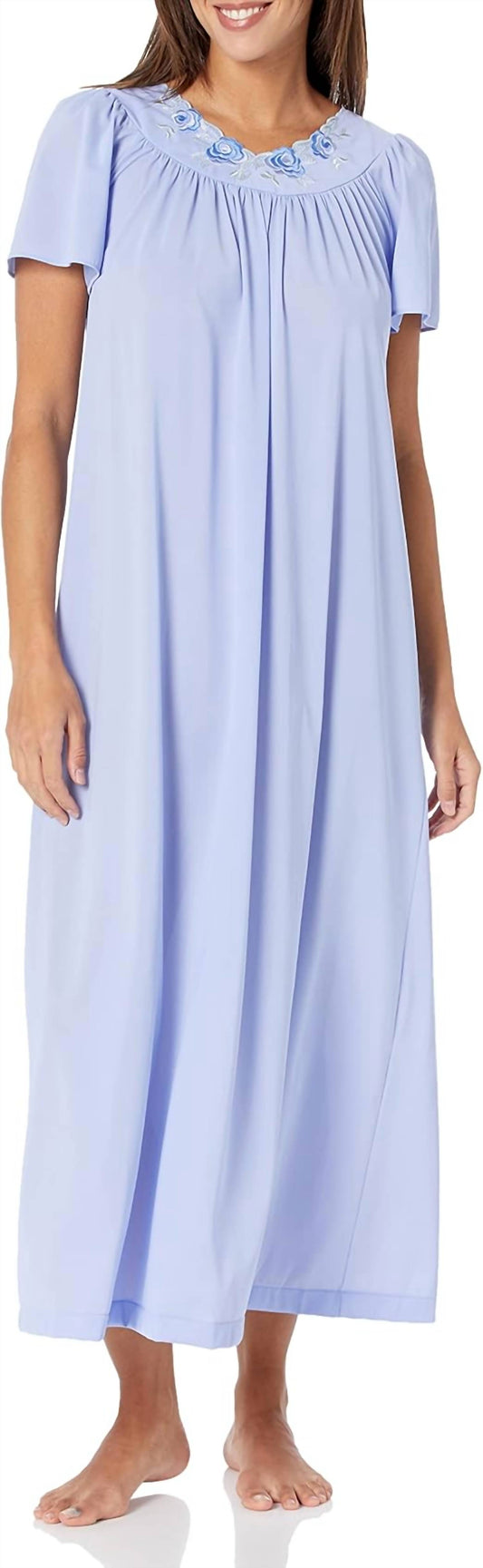 Shadowline Lingerie - Long Gown With Flower Petal Embroidery And Flutter Sleeves