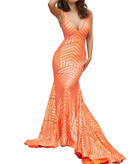 Jovani - Low V Neck Sequin Sheath Dress