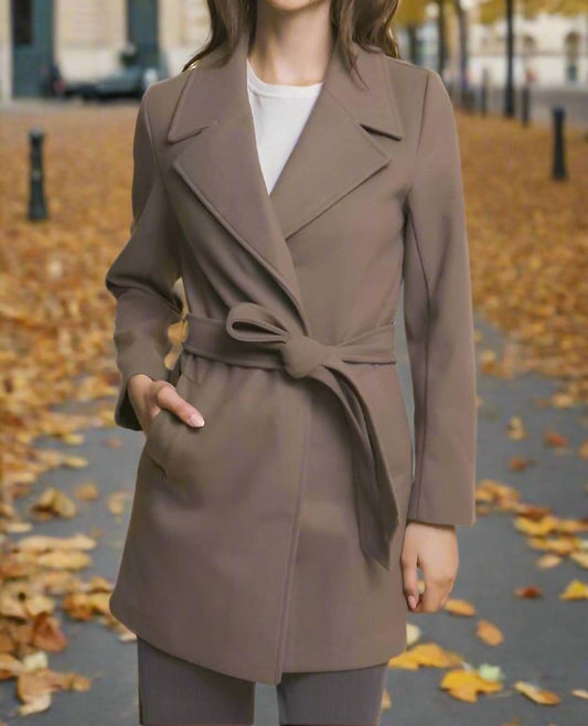 Love Tree - Lapel Collared Trench Coat With Waist Tie