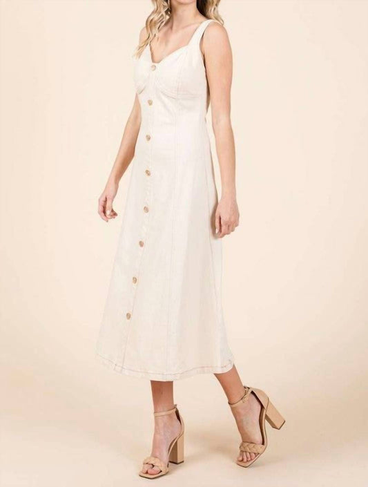 Mittoshop - Stretch Twill Decor Button Sleeveless Midi Dress
